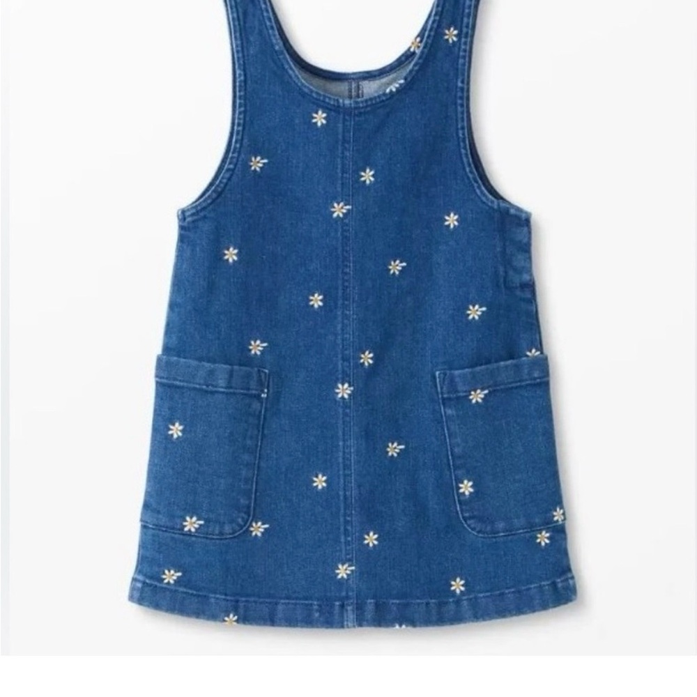 Hanna Andersson Denim Daisy Embroidered Pinafore Dress Pull-over Jumper NWOT